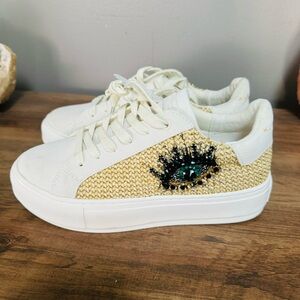 Kurt Geiger London Laney Eye Sneaker Open Beige Size 35.5 US 5.5